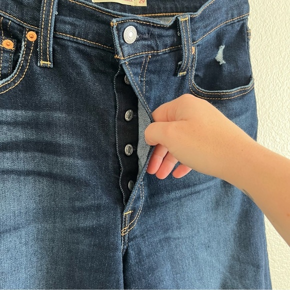 Levis Ribcage Straight Ankle Dark Wash Distressed Jeans Size 29 - Picture 5 of 10